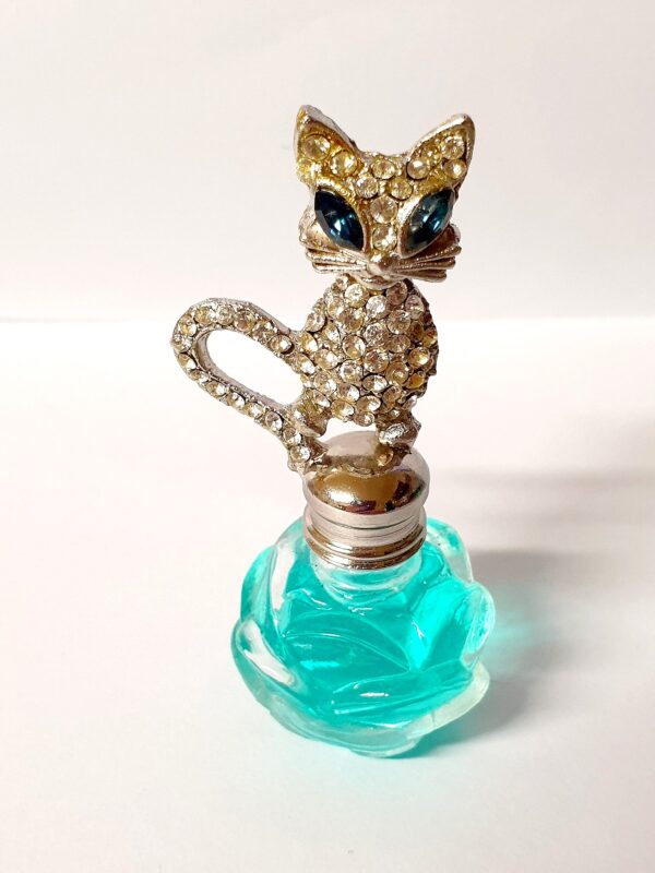 Magnifique Miniature de parfum avec bouchon chat art déco